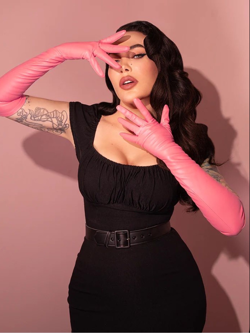 Vixen by Micheline Pitt Flamingo Pink Opera Gloves